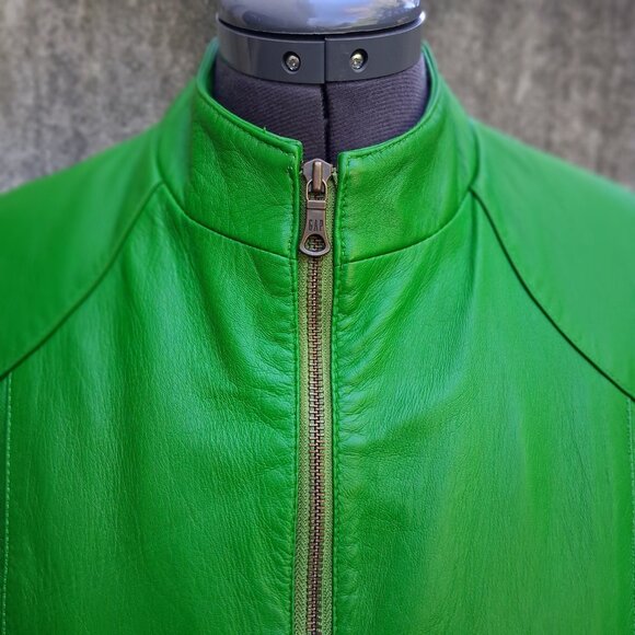 Loving the WICKED Color GREEN Real Leather Moto Style Jacket - Picture 10 of 15